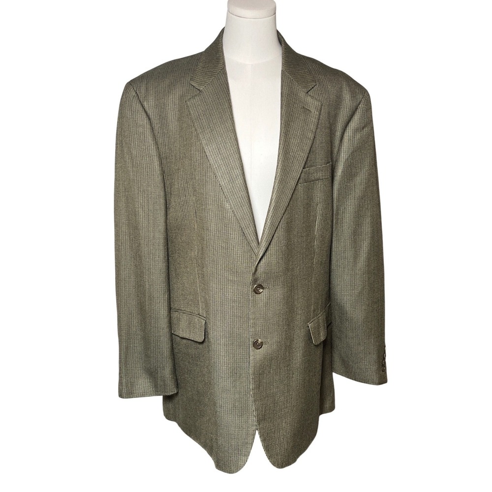Chaps 100% Silk Sport Coat Micro Check Tan Black Two Button Blazer 44L